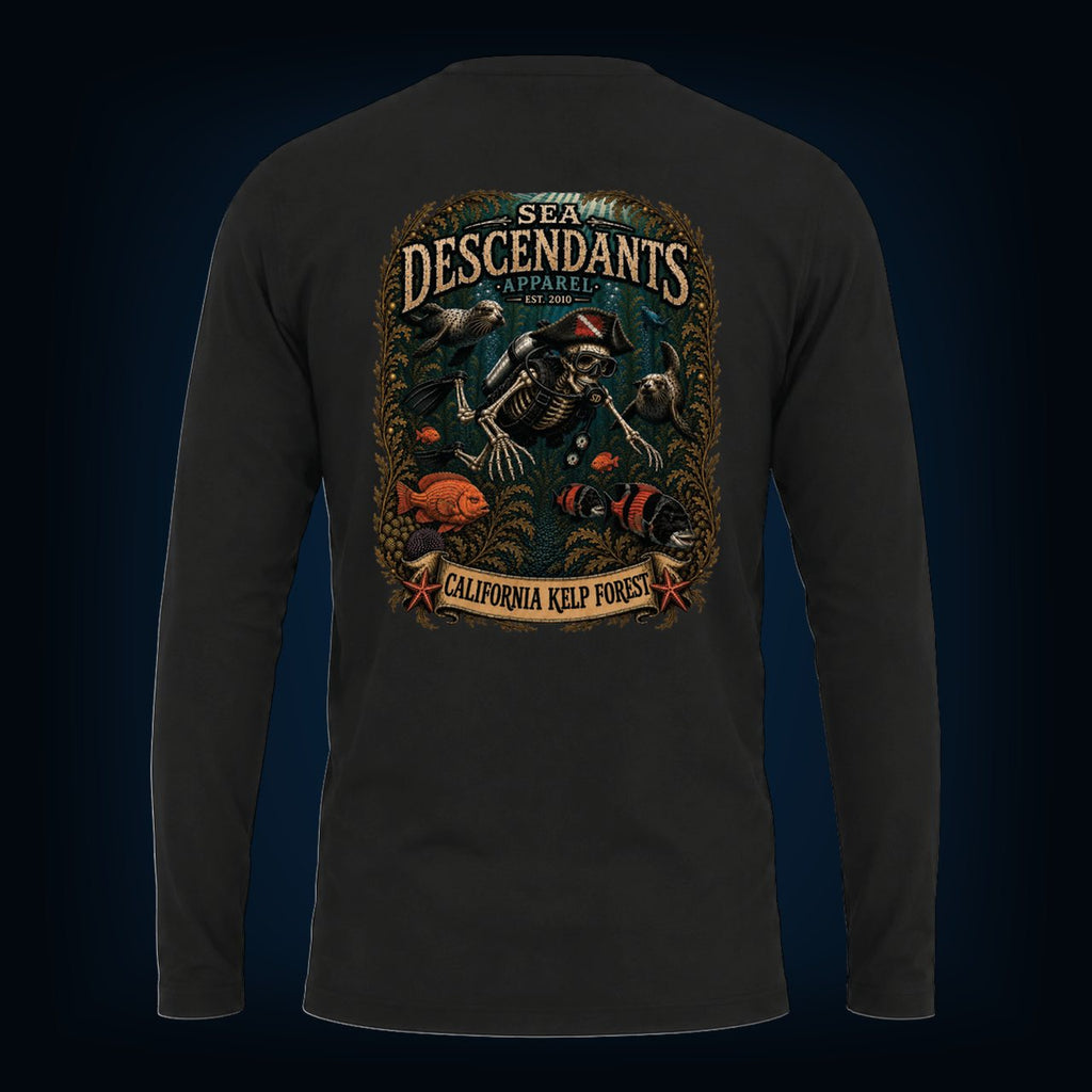 California Kelp Forest back print on a Black long sleeve tee
