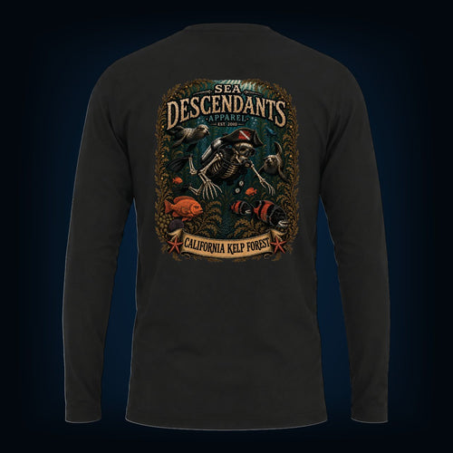 California Kelp Forest back print on a Black long sleeve tee