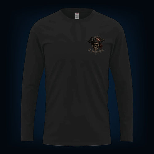 Black long sleeve tee, front, with the Sea Descendants left-chest logo