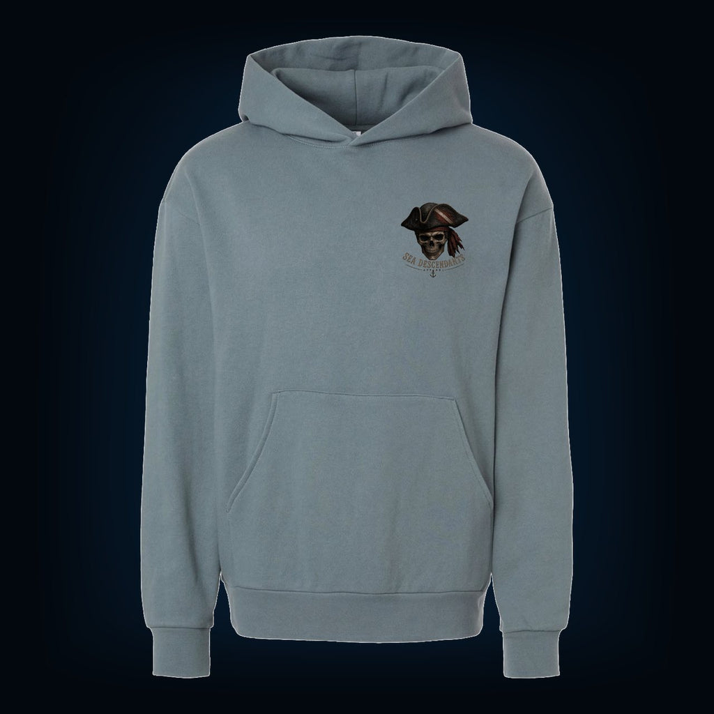 Blue Magic pullover hoodie, front, with the Sea Descendants left-chest logo