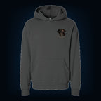Pigment Black pullover hoodie, front, with the Sea Descendants left-chest logo