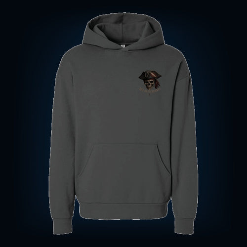 Pigment Black pullover hoodie, front, with the Sea Descendants left-chest logo
